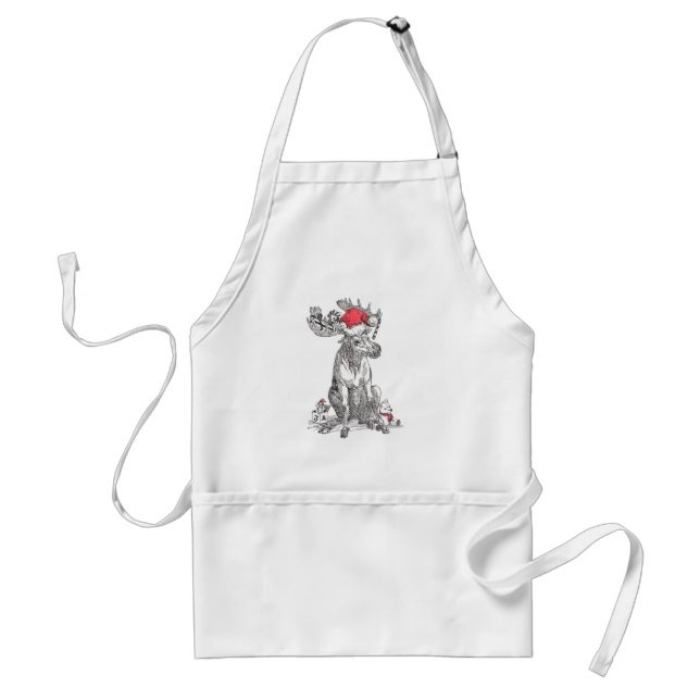 Funny Christmas Sitting Bull Moose Antler Gifts Standard Apron (Front)