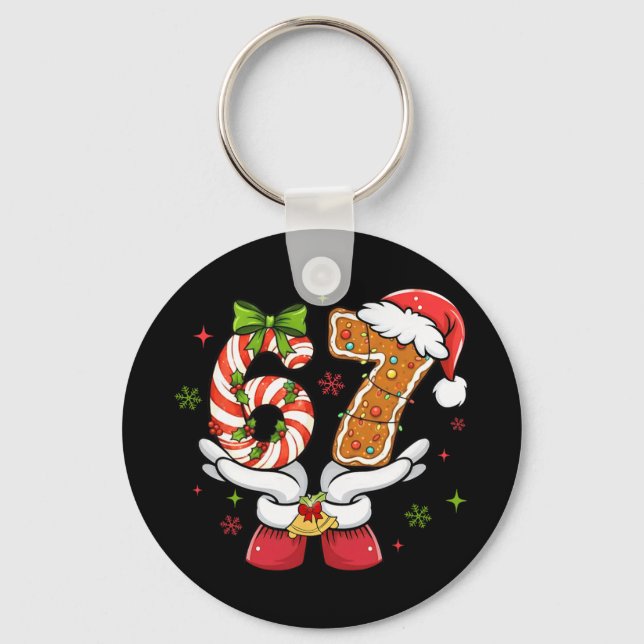 Funny Christmas Six Seven 6 7 Meme Gen Alpha Slang Keychain (Front)