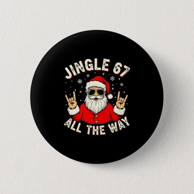 Funny Christmas Six Seven Santa Rock N' Roll Hands 2 Inch Round Button (Front)