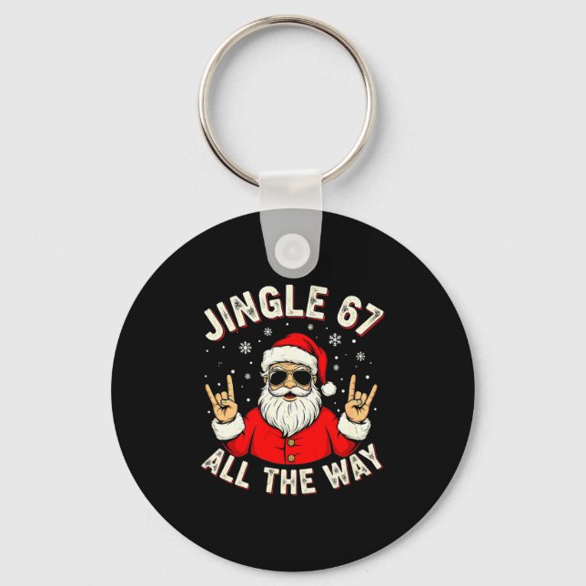 Funny Christmas Six Seven Santa Rock N' Roll Hands Keychain (Front)