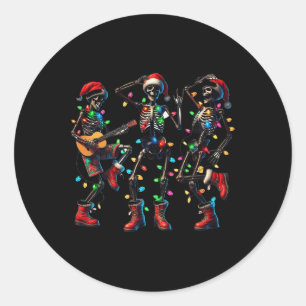 Funny Christmas Skeleton Dancing Xmas Light Music  Classic Round Sticker