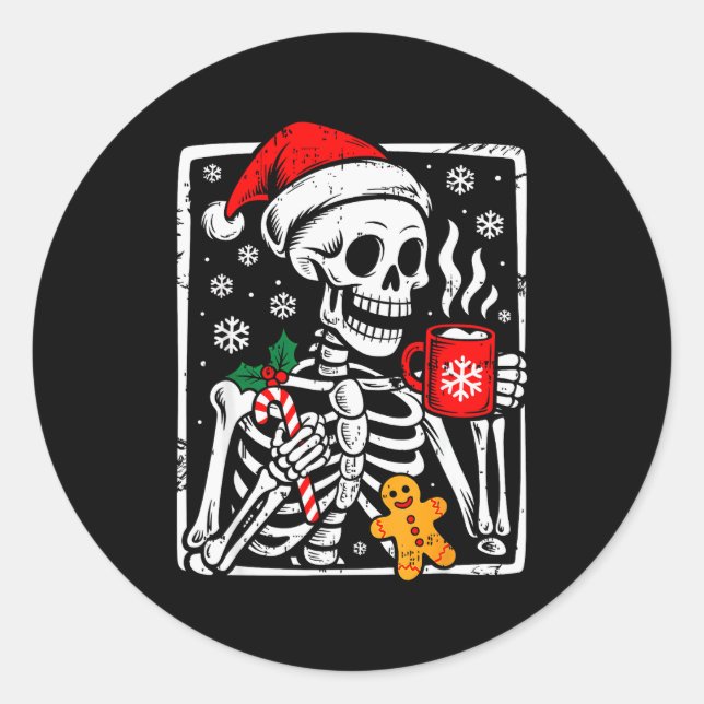 Funny Christmas Skeleton Hot Chocolate Xmas Men Wo Classic Round Sticker (Front)