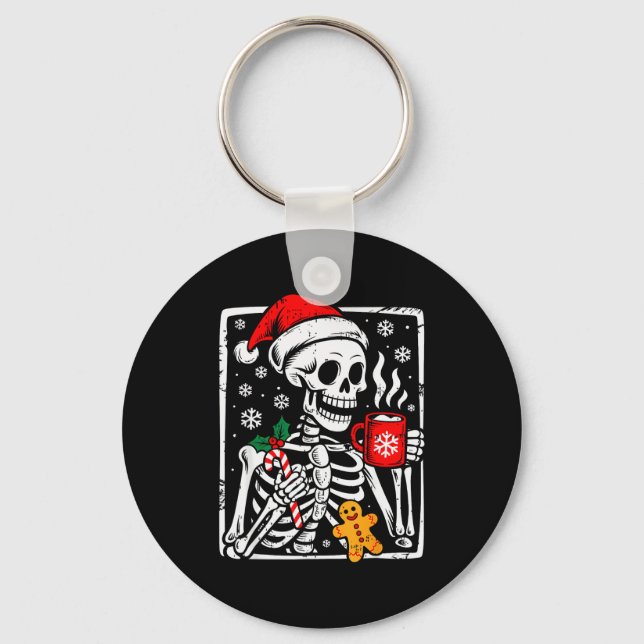 Funny Christmas Skeleton Hot Chocolate Xmas Men Wo Keychain (Front)