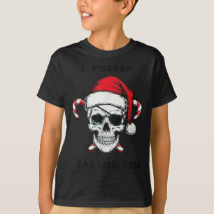 Funny Christmas Skeleton I Prefer Halloween  T-Shirt