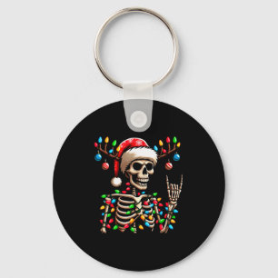 Funny Christmas Skeleton Santa Hat Xmas Vibes For  Keychain