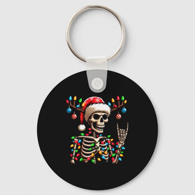 Funny Christmas Skeleton Santa Hat Xmas Vibes For  Keychain (Front)