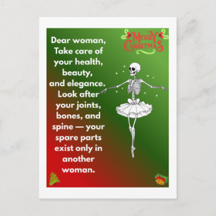 Funny Christmas Skeleton Wishes for woman Holiday  Postcard
