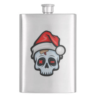 Funny Christmas Skull, Cartoon Style Hip Flask