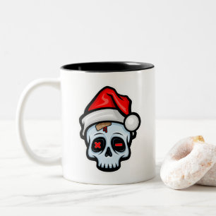 Funny Christmas Skull, Cartoon Style Two-Tone Coffee Mug