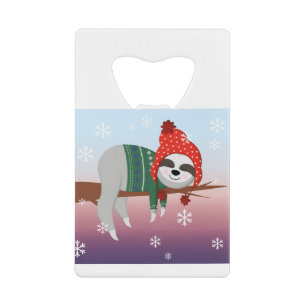 funny christmas sloth credit card bottle opener