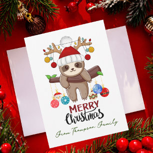 Funny Christmas Sloth & Family Photo Custom  Holiday Card