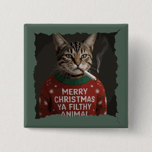 Funny Christmas Smoking Cat Sarcastic Holiday Meme 2 Inch Square Button