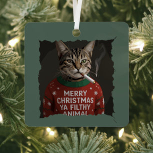 Funny Christmas Smoking Cat Sarcastic Holiday Meme Metal Ornament