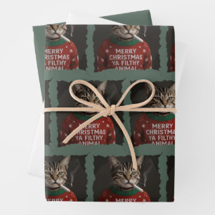 Funny Christmas Smoking Cat Sarcastic Holiday Meme Wrapping Paper Sheet