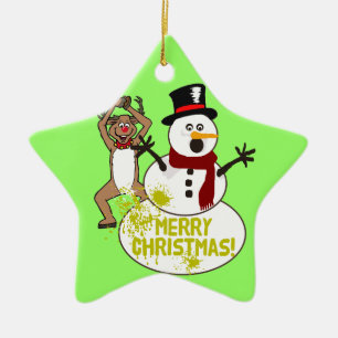 Funny Christmas Snowman Ceramic Ornament