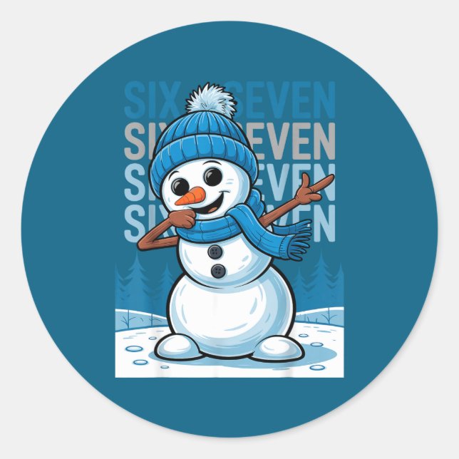 Funny Christmas Snowman Dabbing Xmas Dab Six Seven Classic Round Sticker (Front)