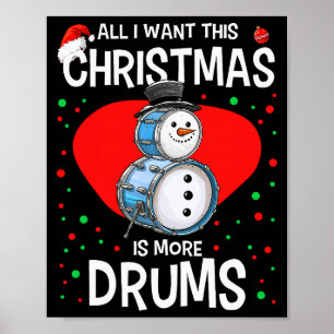 Funny Christmas Snowman Drummer Drums Percussion P Poster
