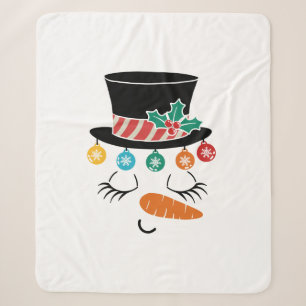 Funny Christmas Snowman Face Hat Sherpa Blanket