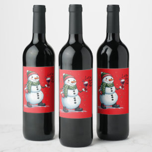 Funny Christmas snowman good times roll drinking  Wine Label
