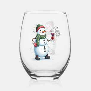 Funny Christmas snowman Holiday  Stemless Wine Glass
