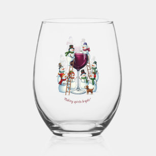 Funny Christmas snowman Holiday Stemless Wine Glass