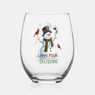 Funny Christmas snowman Holiday Stemless Wine Glass