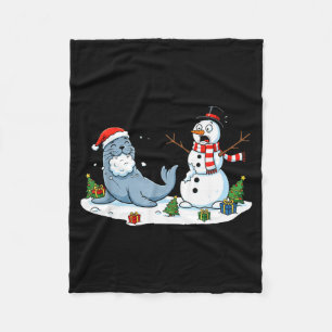 Funny Christmas Snowman Sea Lion Xmas Mens Womens  Fleece Blanket