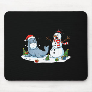 Funny Christmas Snowman Sea Lion Xmas Mens Womens  Mouse Pad