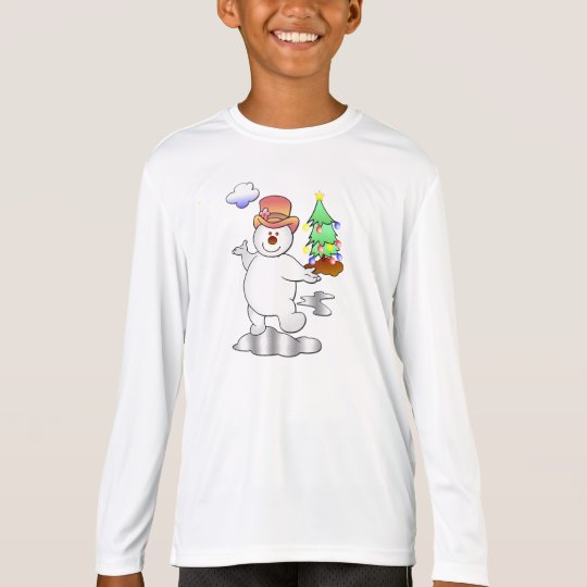Funny Christmas Snowman Standing in an Icy Puddle T-Shirt