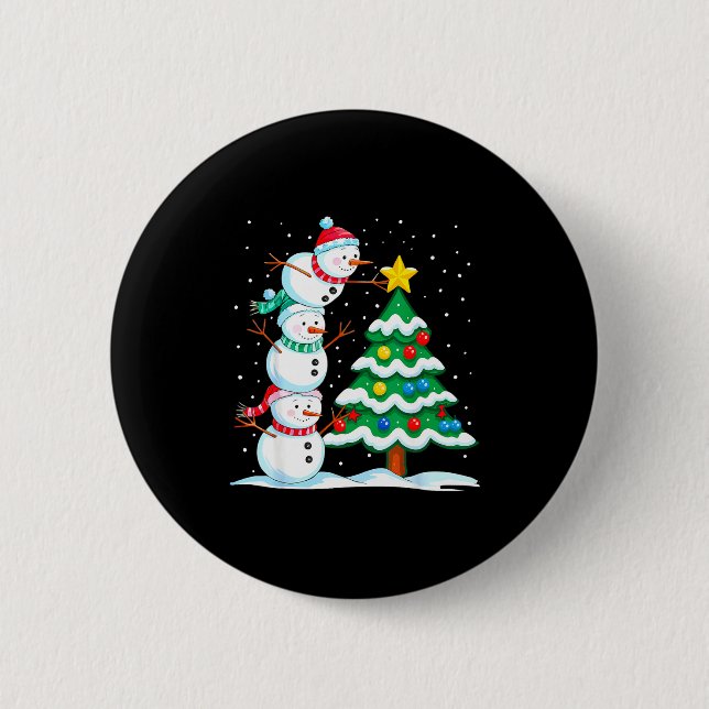 Funny Christmas Snowman Topper Tree Holiday Family 2 Inch Round Button (Front)
