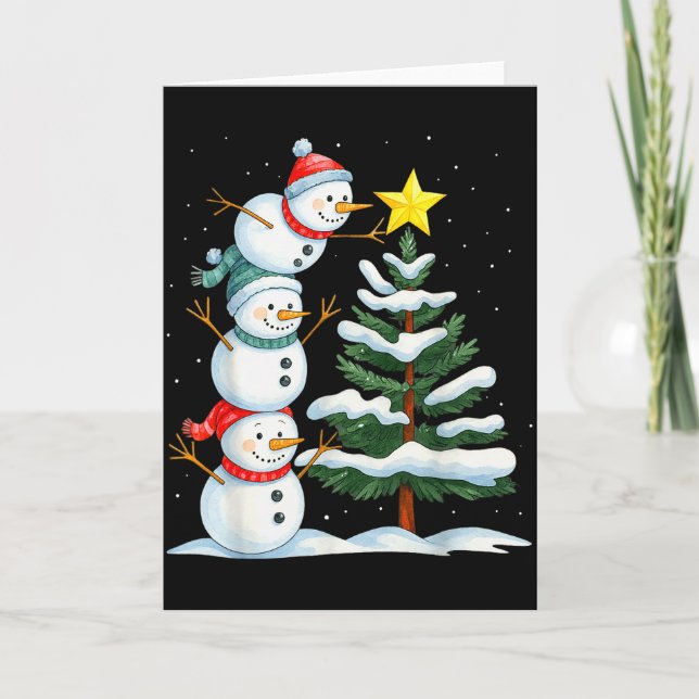 Funny Christmas Snowman Topper Tree Holiday Family Card (Front)