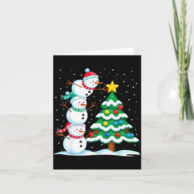 Funny Christmas Snowman Topper Tree Holiday Family Card (Front)