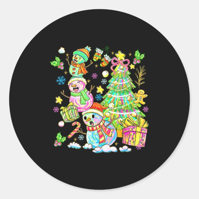 Funny Christmas Snowman Topper Tree Holiday Family Classic Round Sticker (Front)