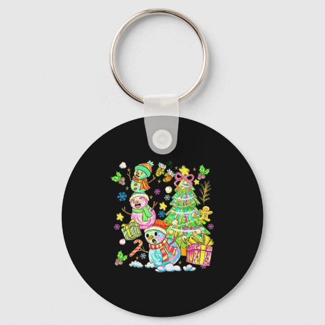 Funny Christmas Snowman Topper Tree Holiday Family Keychain (Front)