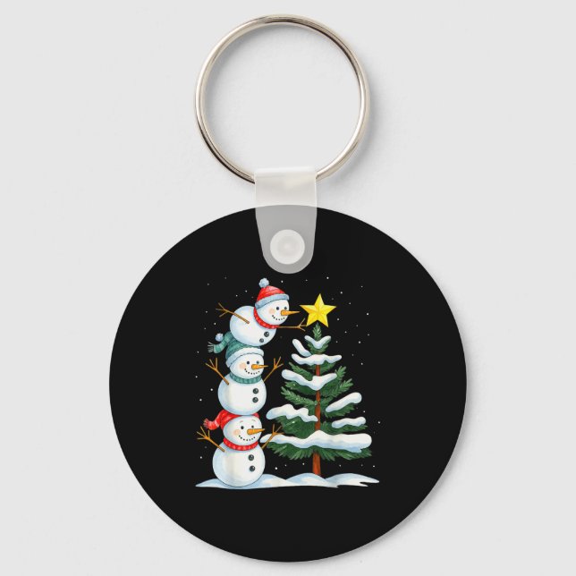 Funny Christmas Snowman Topper Tree Holiday Family Keychain (Front)