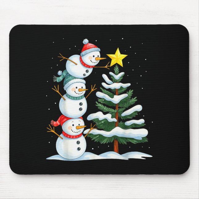 Funny Christmas Snowman Topper Tree Holiday Family Mouse Pad (Front)