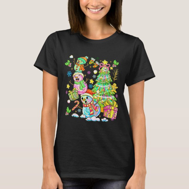 Funny Christmas Snowman Topper Tree Holiday Family T-Shirt (Front)