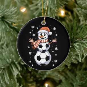Funny Christmas Soccer Balls Tree As Snowman  Ceramic Ornament