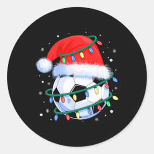 Funny Christmas Soccer Men Boys Santa Hat Xmas Tre Classic Round Sticker