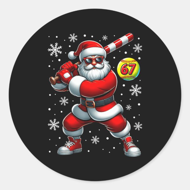 Funny Christmas Softball Cool Santa Claus 6 7 Meme Classic Round Sticker (Front)