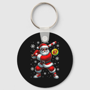 Funny Christmas Softball Cool Santa Claus 6 7 Meme Keychain