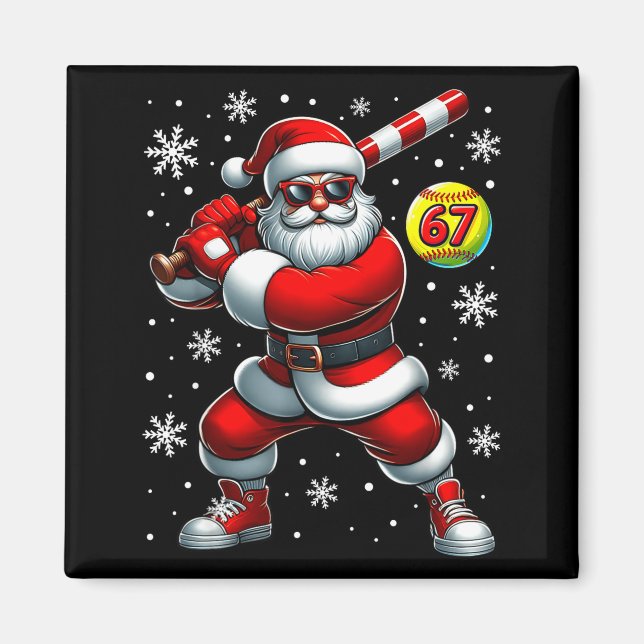 Funny Christmas Softball Cool Santa Claus 6 7 Meme Magnet (Front)