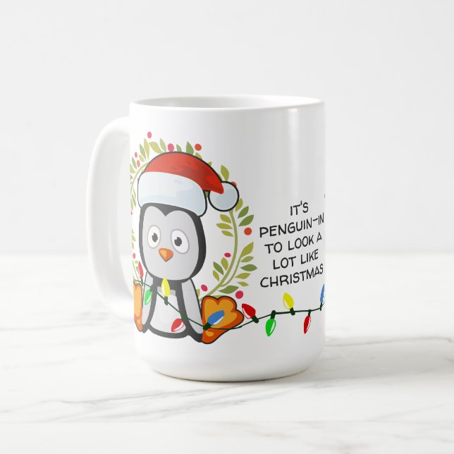 Funny Christmas Song Pun Penguin Coffee Mug (Front Left)