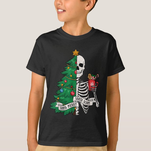 Funny Christmas Sorta Merry Sorta Y Skeleton Xmas  T-Shirt (Front)