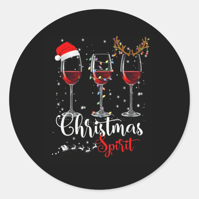 Funny Christmas Spirits Gles Of Wine Xmas Holidays Classic Round Sticker (Front)