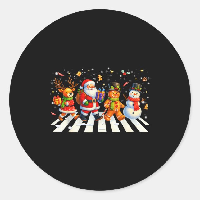 Funny Christmas Squad Santa Gingerbread Xmas Men W Classic Round Sticker (Front)