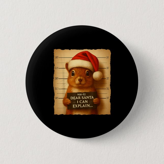 Funny Christmas Squirrel - Cute Squirrel Santa Hat 2 Inch Round Button (Front)