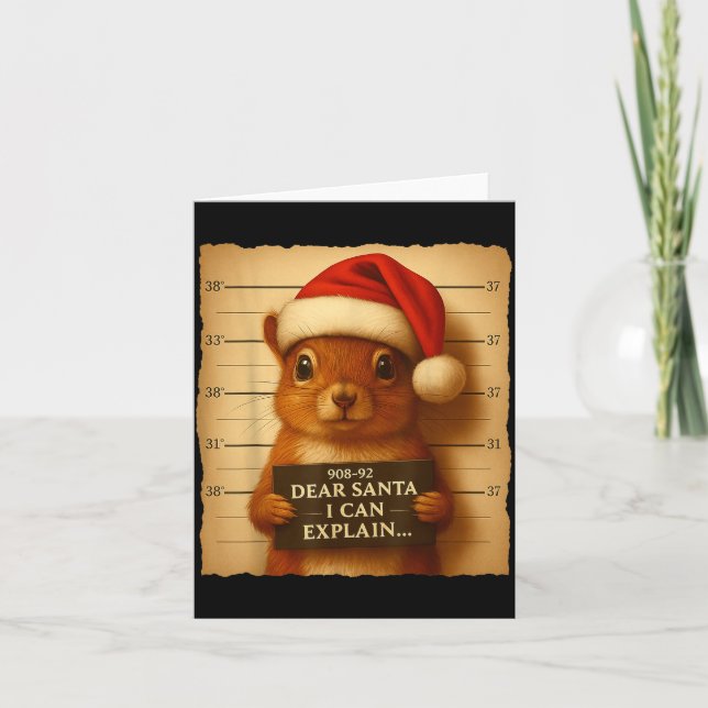 Funny Christmas Squirrel - Cute Squirrel Santa Hat Card (Front)