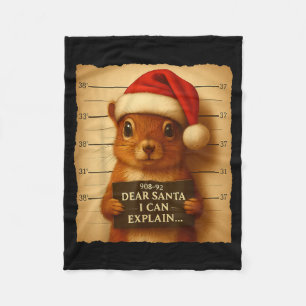 Funny Christmas Squirrel - Cute Squirrel Santa Hat Fleece Blanket