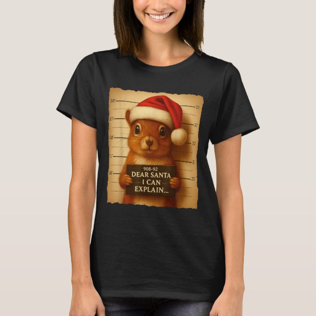 Funny Christmas Squirrel - Cute Squirrel Santa Hat T-Shirt (Front)